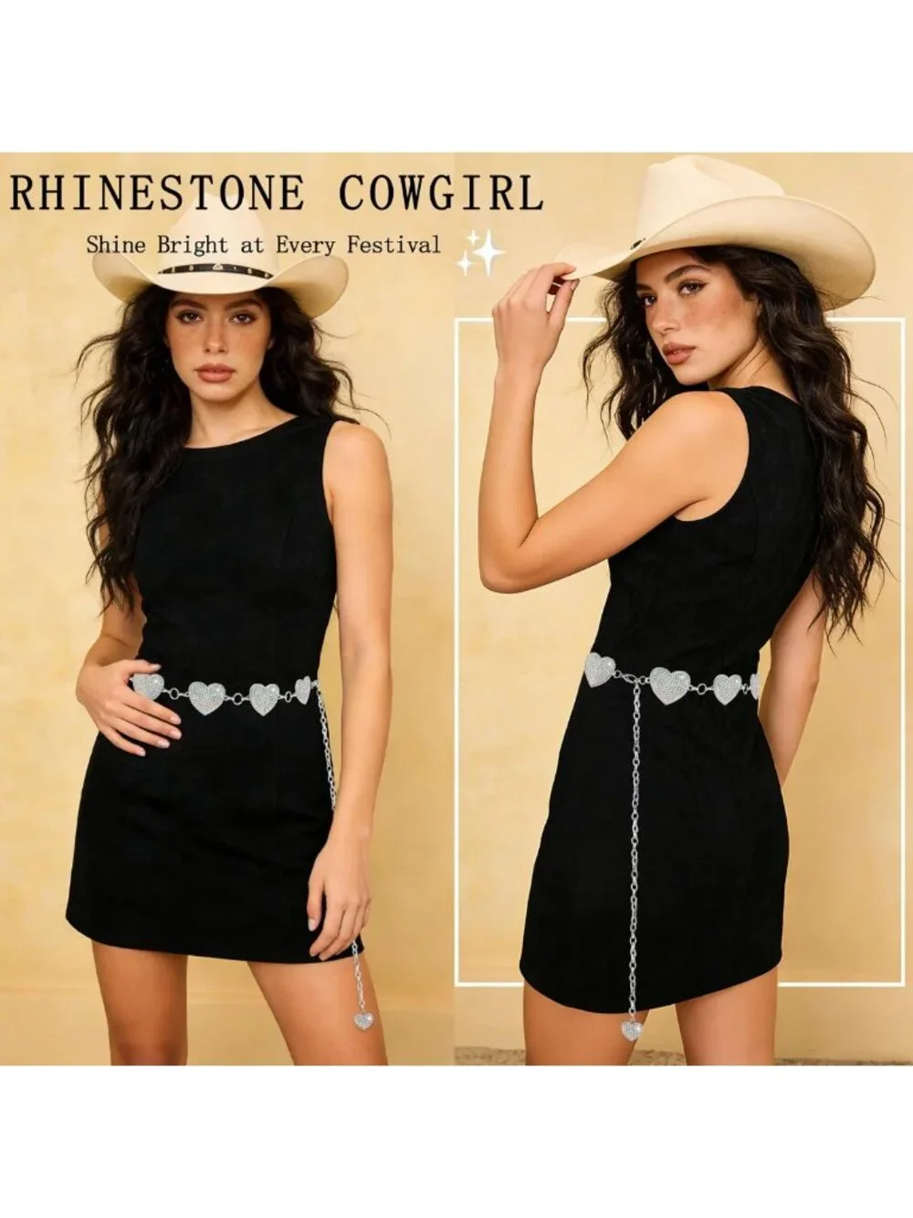 Sparkly Rhinestone Concho Belt for Women | Western Cowgirl Chain Accessory